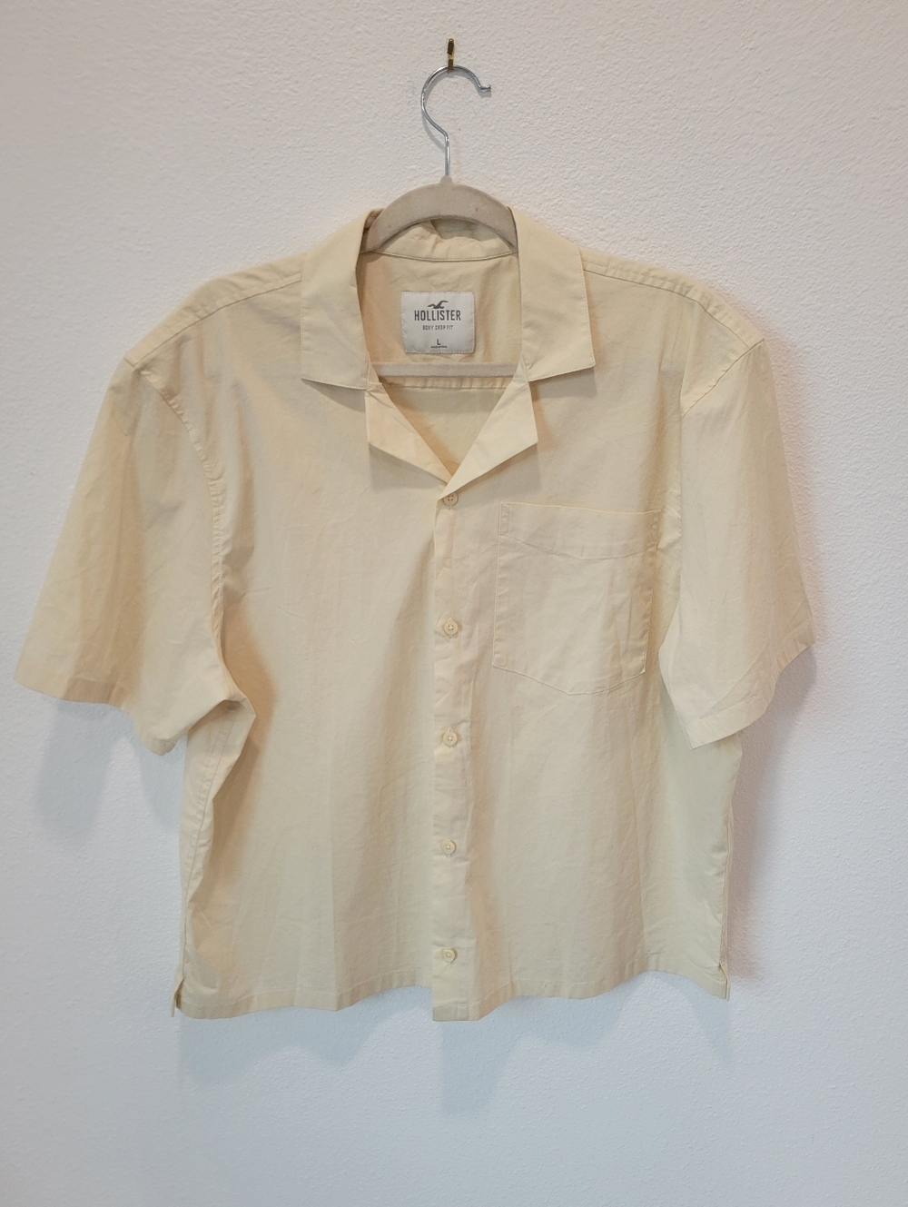 Hollister Boxy Crop Button-Up Shirt Mens L Off White Sand